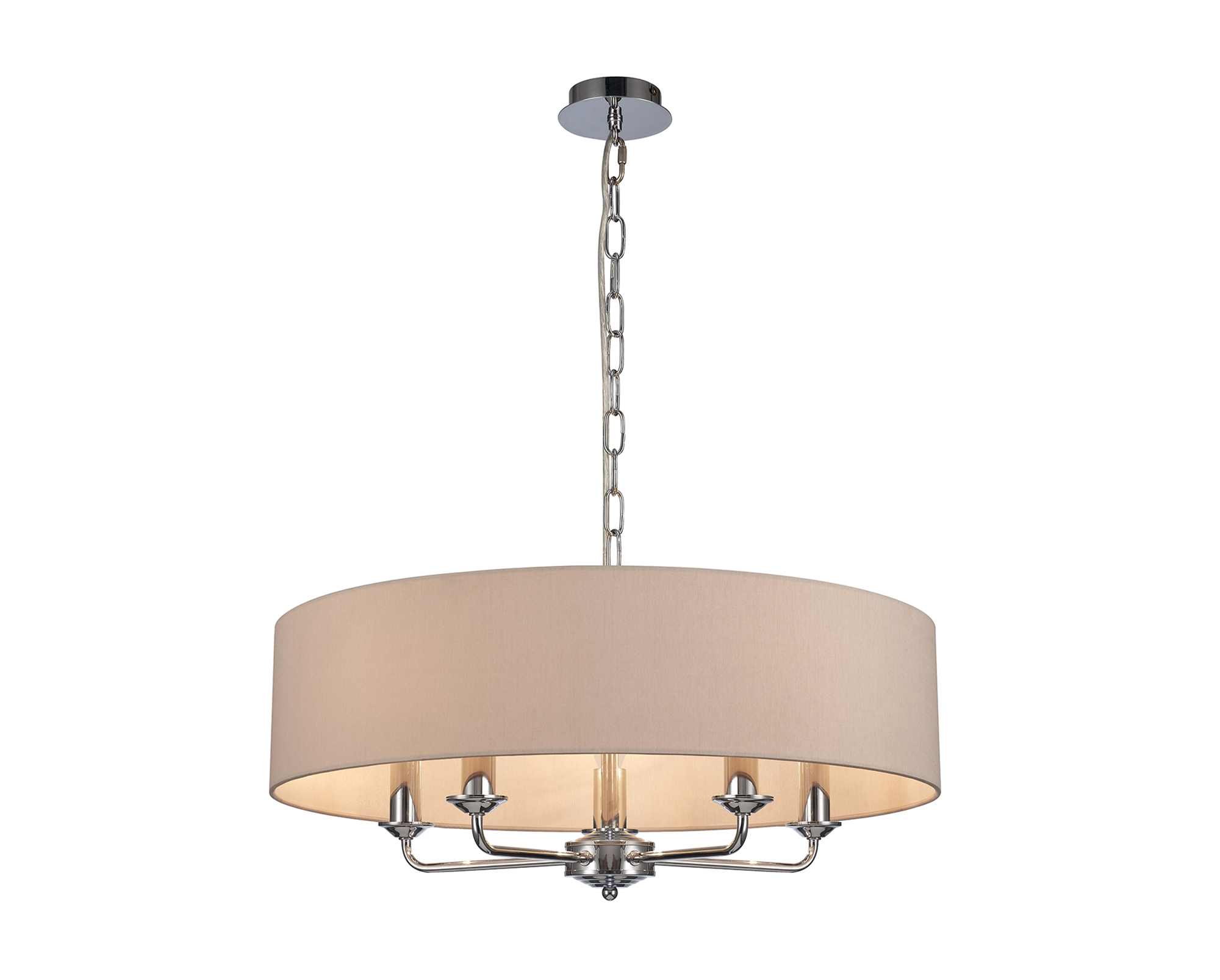 DK0014  Banyan 60cm 5 Light Pendant Polished Chrome, Nude Beige/Moonlight